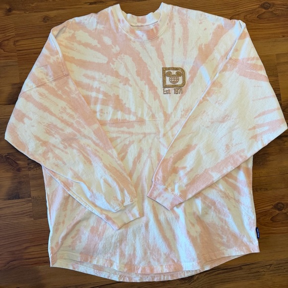 Disney Pink/White Long Sleeve Spirit Jersey Gold Sparkle Print Size Medium READ - Picture 5 of 13